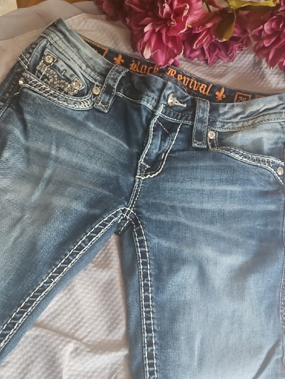 Rock Revival Women's Light Blue Barby Ankle Skinny Jeans Fleur Sz26 *flawed - Picture 4 of 16